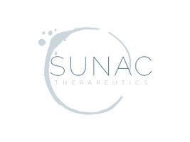 Dark slate blue logo featuring a circular arc with small floating circles and the text SUNAC THERAPEUTICS on a white background. Dark slate blue logo featuring a circular arc with small floating circles and the text SUNAC THERAPEUTICS on a white background.